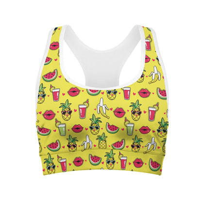 Cartoon Tropical Pattern Print Women's Sports Bra
