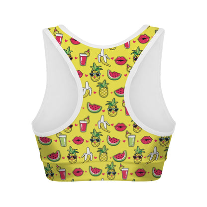 Cartoon Tropical Pattern Print Women's Sports Bra