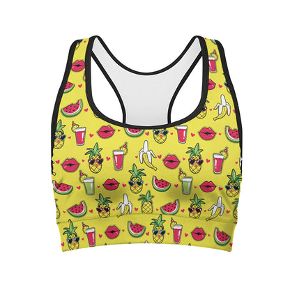 Cartoon Tropical Pattern Print Women's Sports Bra