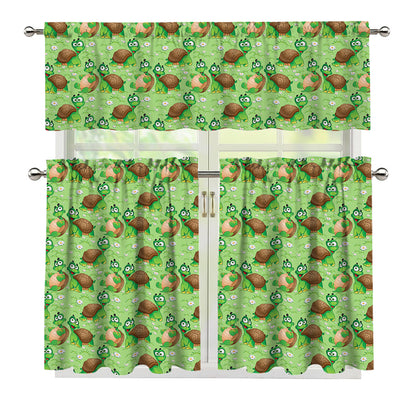 Cartoon Turtle Pattern Print 3 Piece Kitchen Curtains