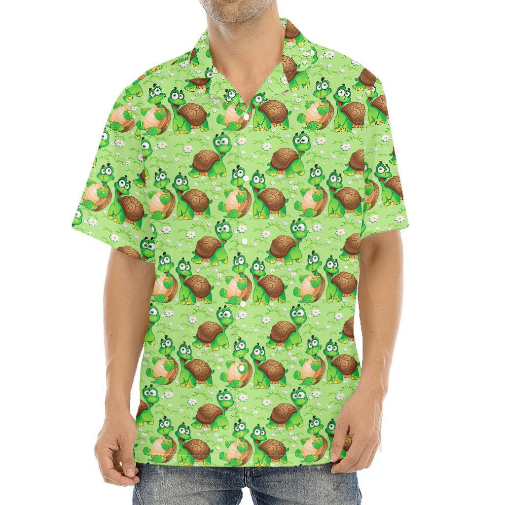 Cartoon Turtle Pattern Print Aloha Shirt