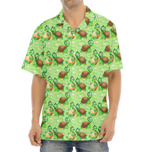 Cartoon Turtle Pattern Print Aloha Shirt