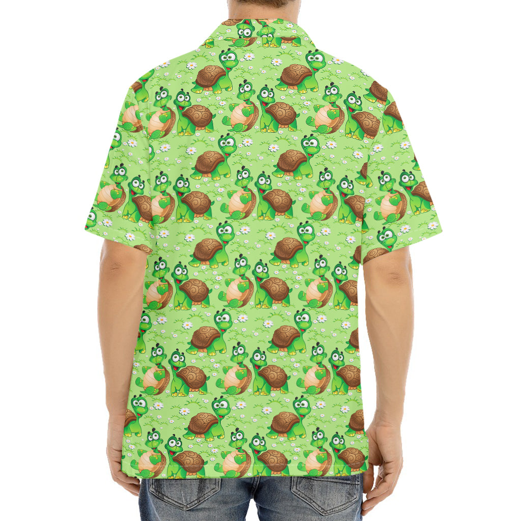 Cartoon Turtle Pattern Print Aloha Shirt