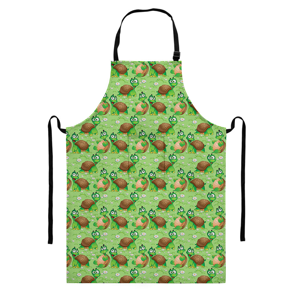 Cartoon Turtle Pattern Print Bib Apron With Pocket