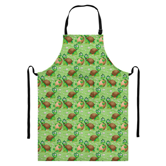 Cartoon Turtle Pattern Print Bib Apron With Pocket