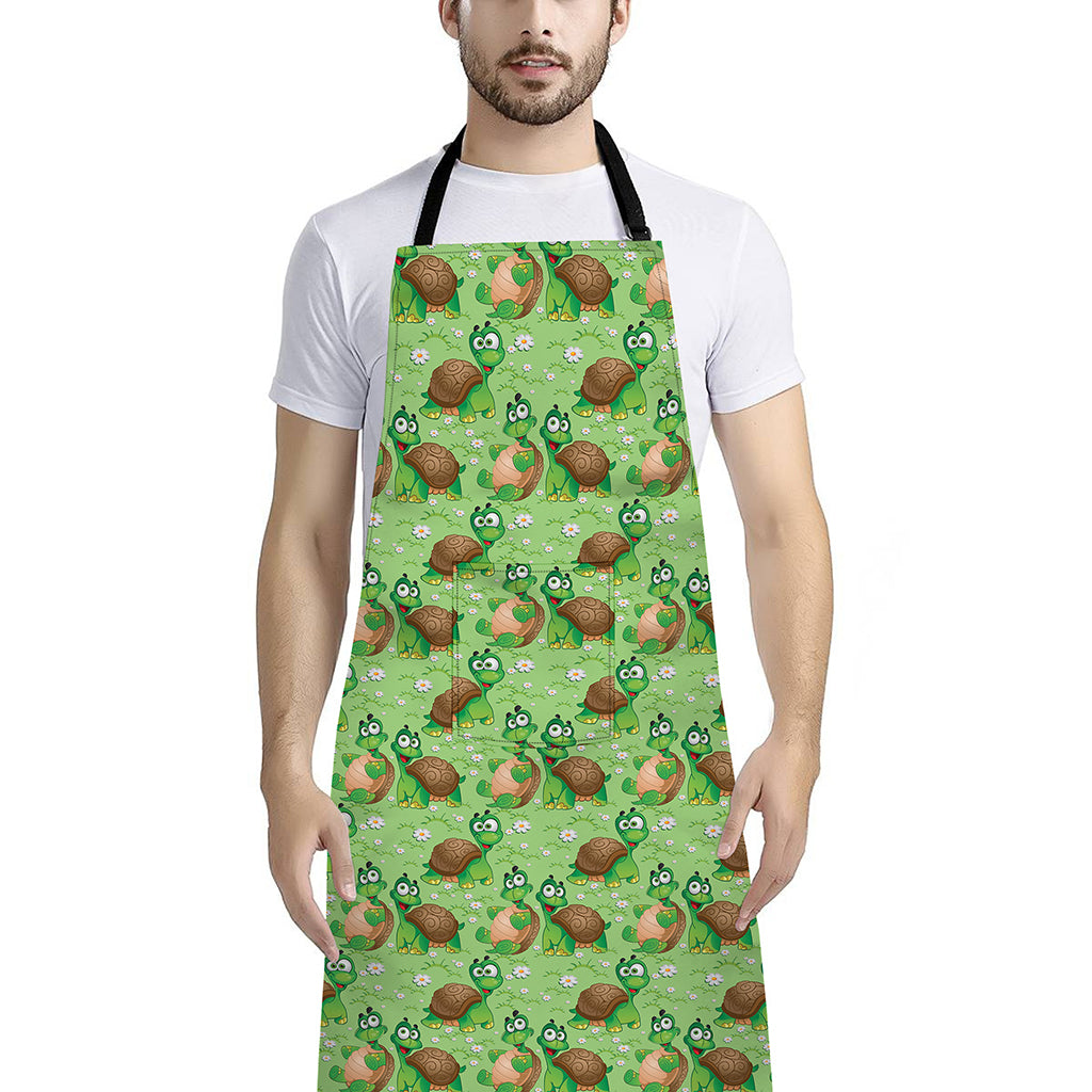 Cartoon Turtle Pattern Print Bib Apron With Pocket