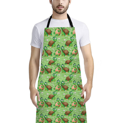 Cartoon Turtle Pattern Print Bib Apron With Pocket
