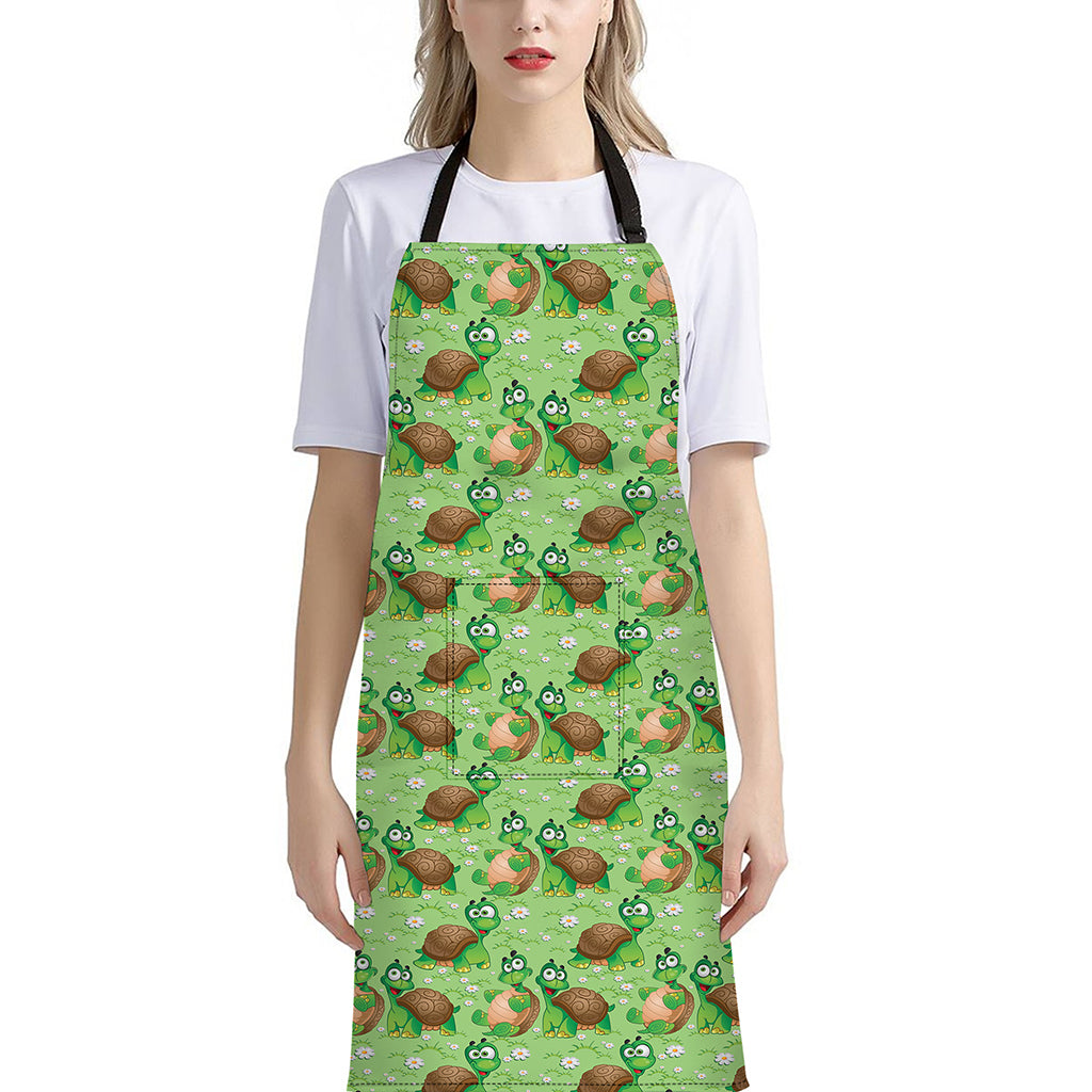 Cartoon Turtle Pattern Print Bib Apron With Pocket