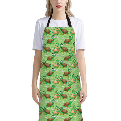 Cartoon Turtle Pattern Print Bib Apron With Pocket