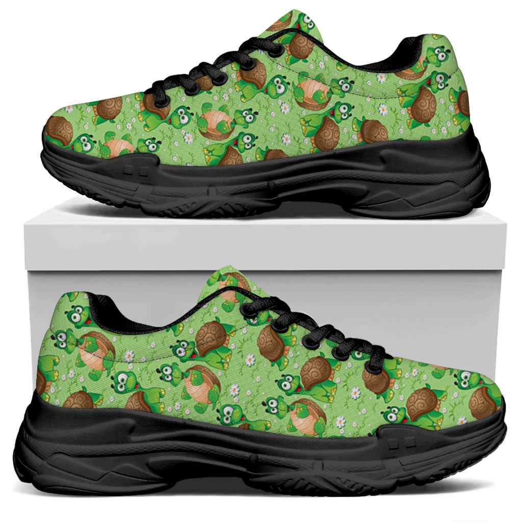 Cartoon Turtle Pattern Print Black Chunky Shoes