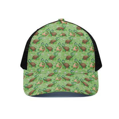Cartoon Turtle Pattern Print Black Mesh Trucker Cap