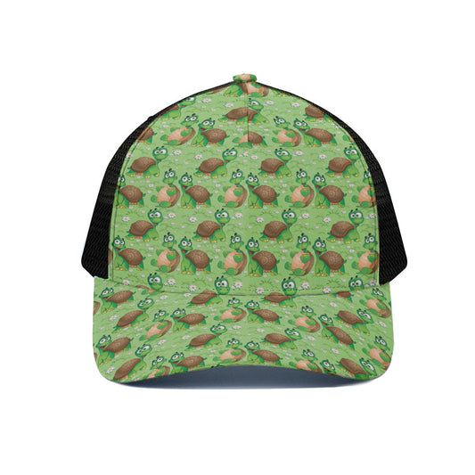 Cartoon Turtle Pattern Print Black Mesh Trucker Cap
