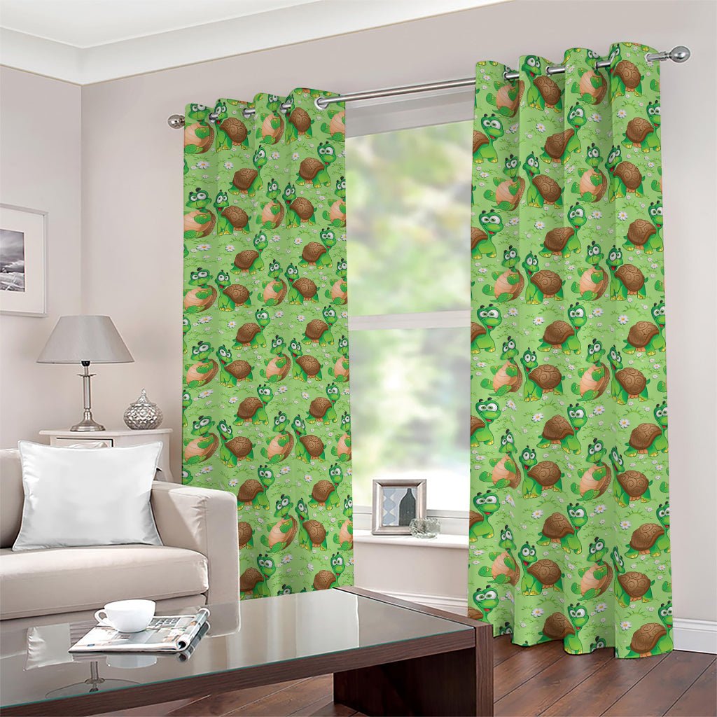 Cartoon Turtle Pattern Print Blackout Grommet Curtains
