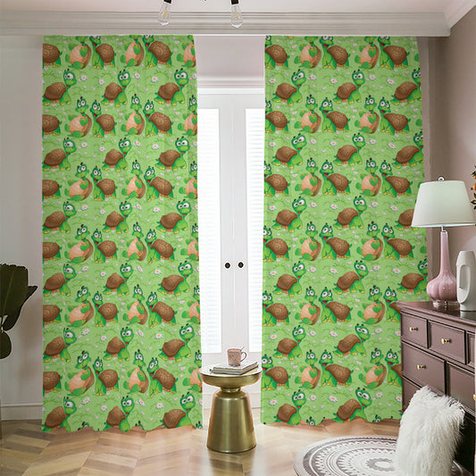 Cartoon Turtle Pattern Print Blackout Pencil Pleat Curtains