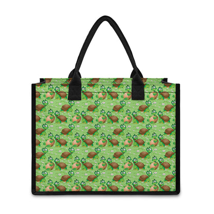 Cartoon Turtle Pattern Print Canvas Tote Bag