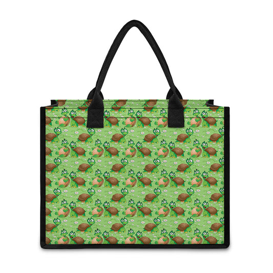 Cartoon Turtle Pattern Print Canvas Tote Bag