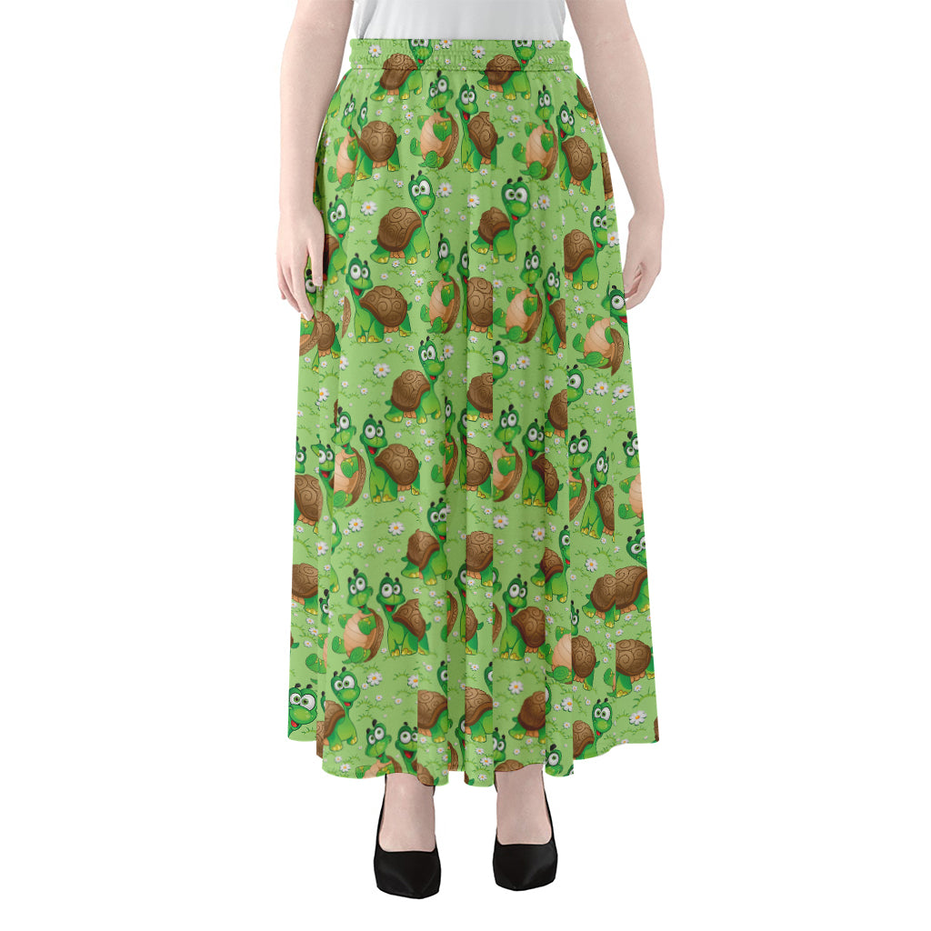 Cartoon Turtle Pattern Print Chiffon Maxi Skirt