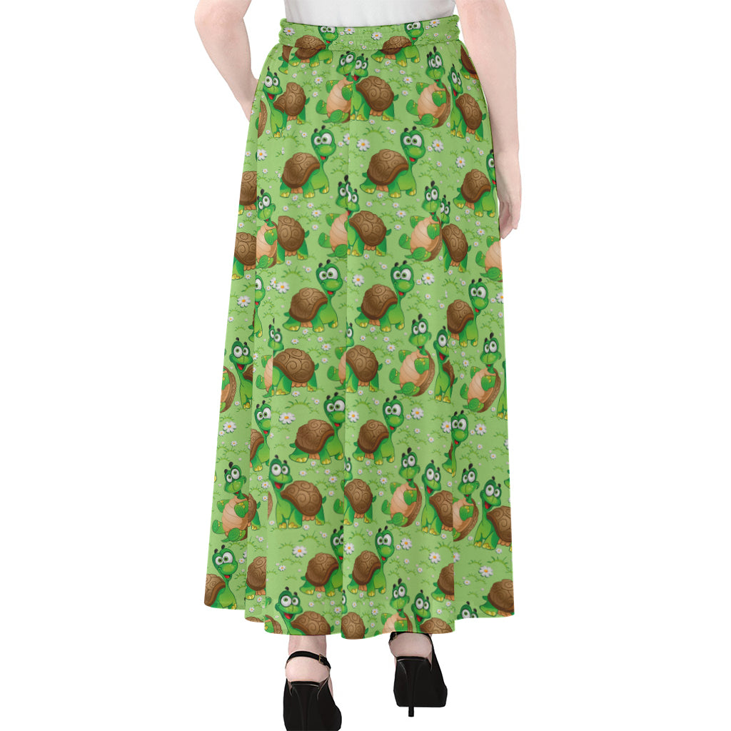 Cartoon Turtle Pattern Print Chiffon Maxi Skirt