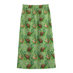 Cartoon Turtle Pattern Print Cotton Front Slit Maxi Skirt