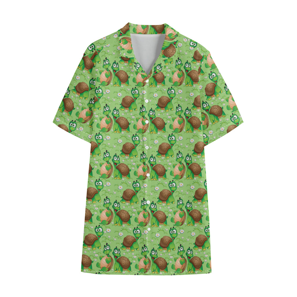 Cartoon Turtle Pattern Print Cotton Hawaiian Shirt