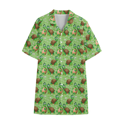 Cartoon Turtle Pattern Print Cotton Hawaiian Shirt