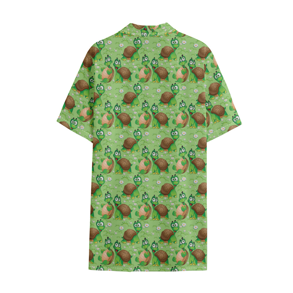 Cartoon Turtle Pattern Print Cotton Hawaiian Shirt