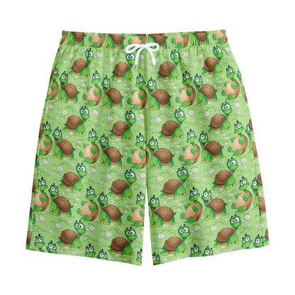 Cartoon Turtle Pattern Print Cotton Shorts