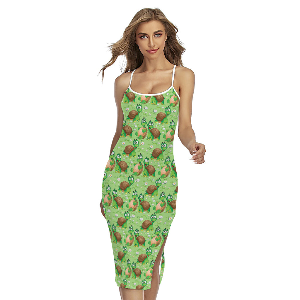 Cartoon Turtle Pattern Print Cross Back Cami Dress