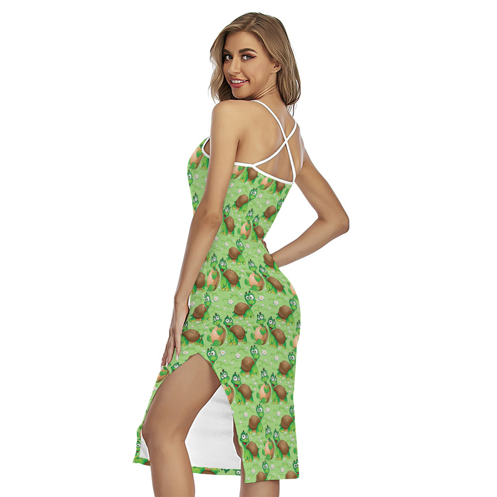 Cartoon Turtle Pattern Print Cross Back Cami Dress