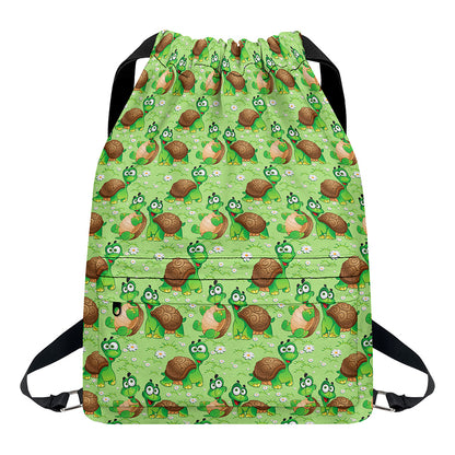 Cartoon Turtle Pattern Print Drawstring Backpack