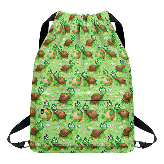 Cartoon Turtle Pattern Print Drawstring Backpack