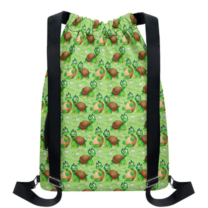 Cartoon Turtle Pattern Print Drawstring Backpack
