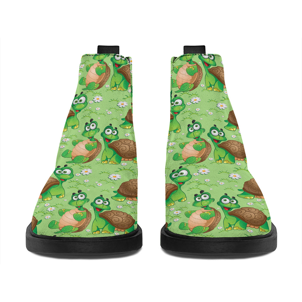 Cartoon Turtle Pattern Print Flat Ankle Boots