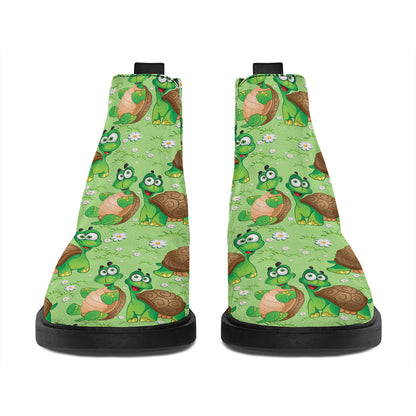 Cartoon Turtle Pattern Print Flat Ankle Boots