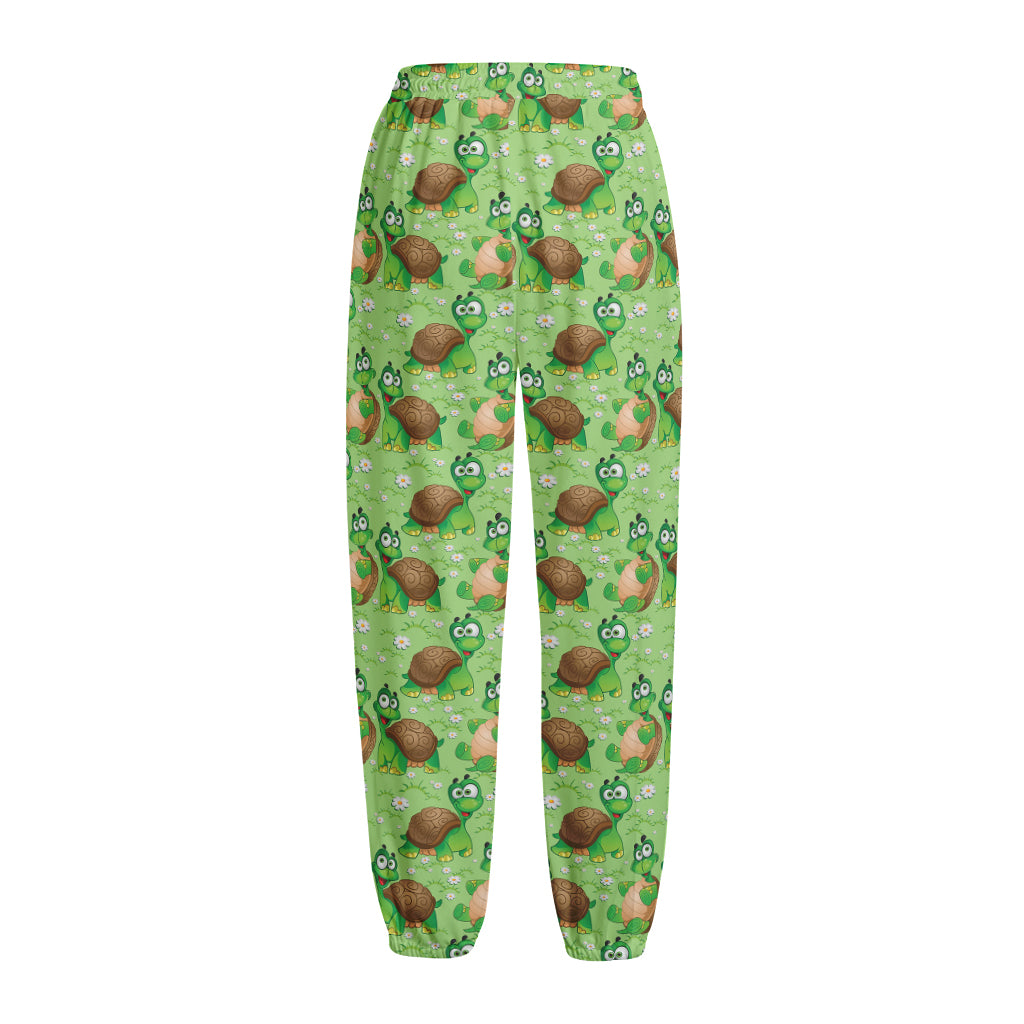 Cartoon Turtle Pattern Print Fleece Lined Knit Pants