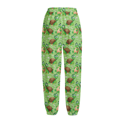 Cartoon Turtle Pattern Print Fleece Lined Knit Pants