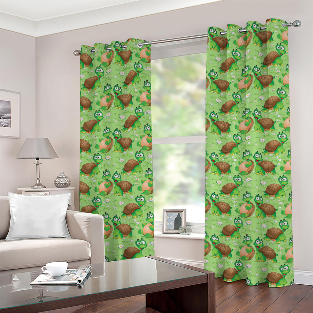 Cartoon Turtle Pattern Print Grommet Curtains