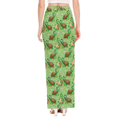 Cartoon Turtle Pattern Print High Slit Maxi Skirt