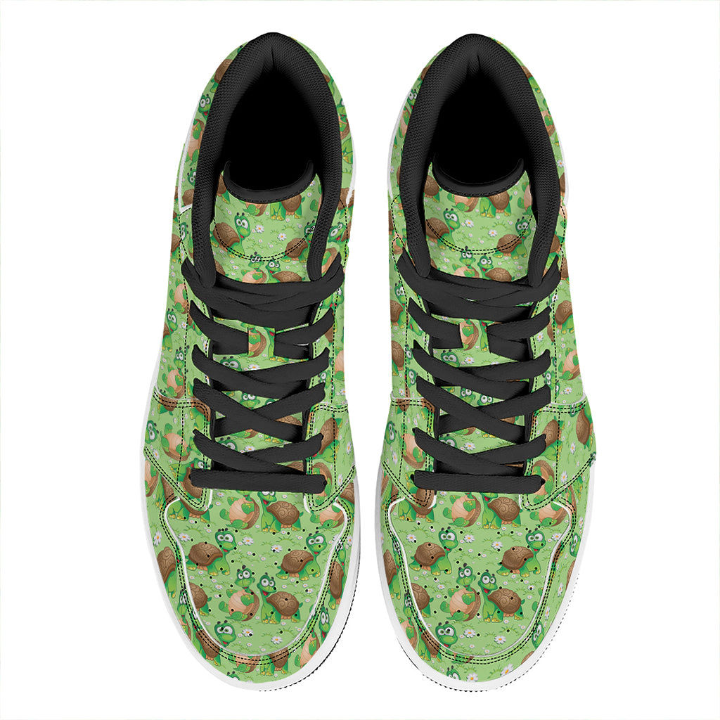 Cartoon Turtle Pattern Print High Top Leather Sneakers
