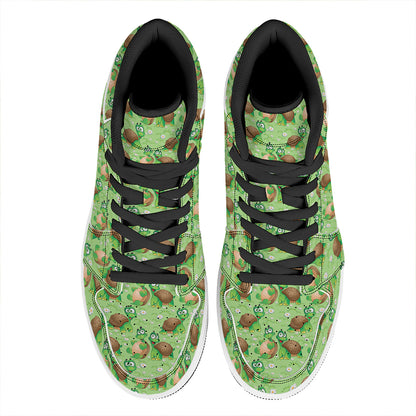 Cartoon Turtle Pattern Print High Top Leather Sneakers