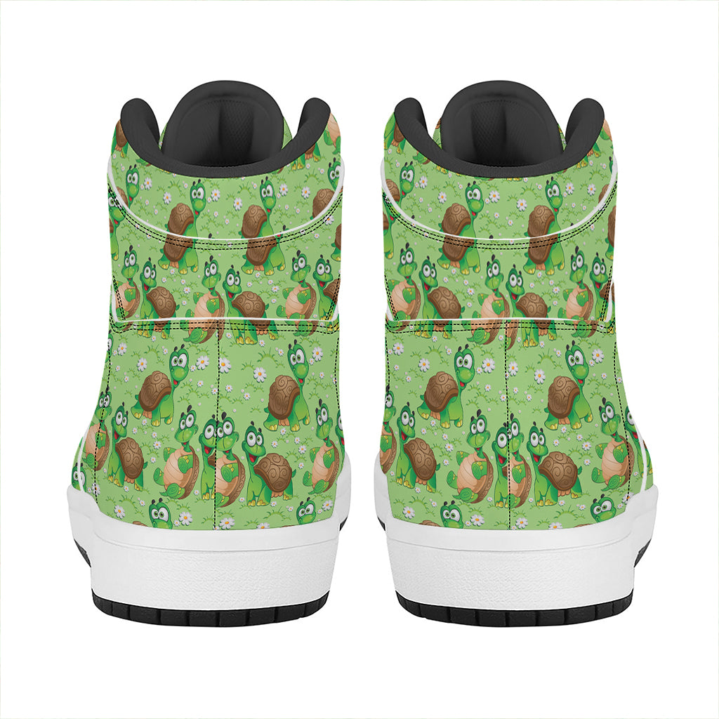 Cartoon Turtle Pattern Print High Top Leather Sneakers