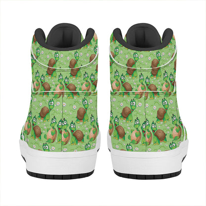 Cartoon Turtle Pattern Print High Top Leather Sneakers