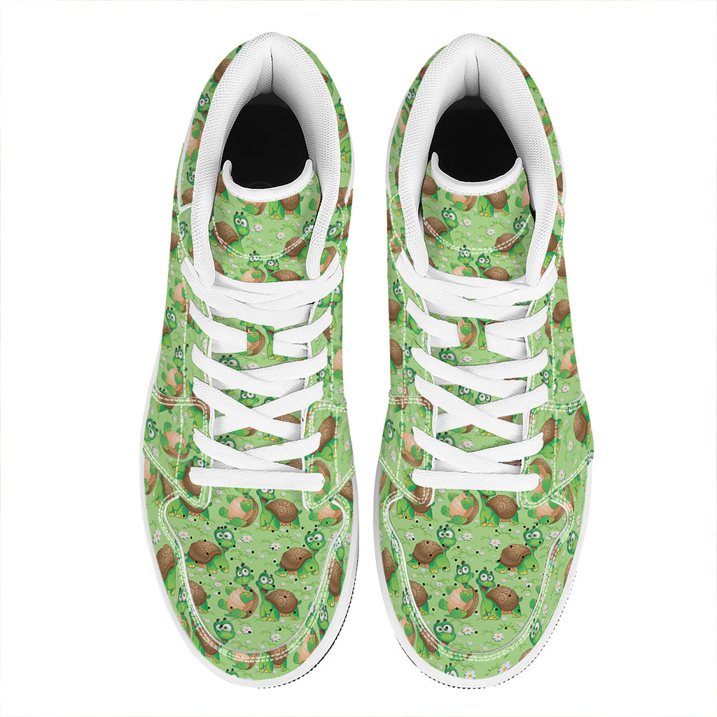 Cartoon Turtle Pattern Print High Top Leather Sneakers