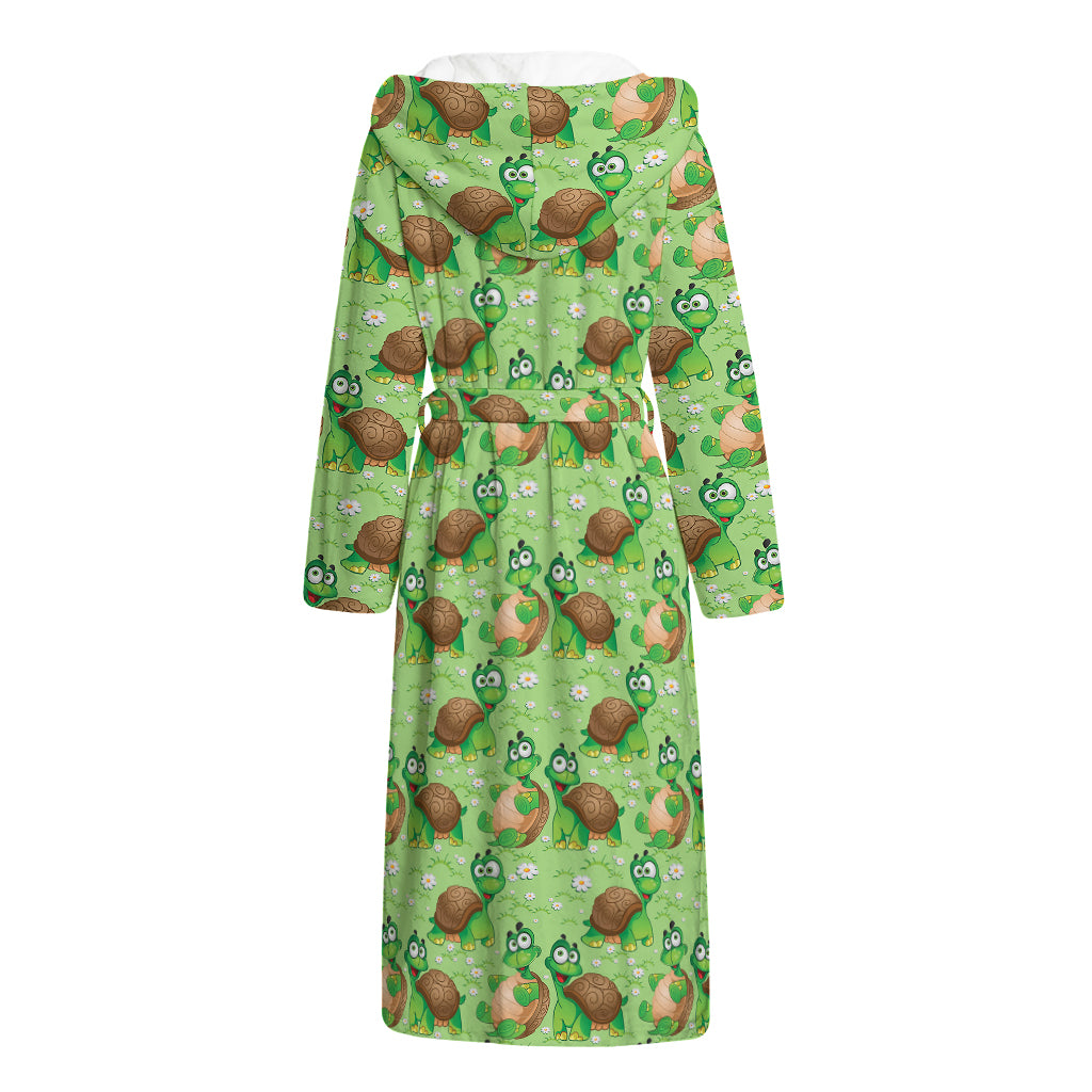 Cartoon Turtle Pattern Print Hooded Bathrobe