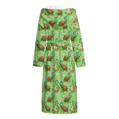 Cartoon Turtle Pattern Print Hooded Bathrobe