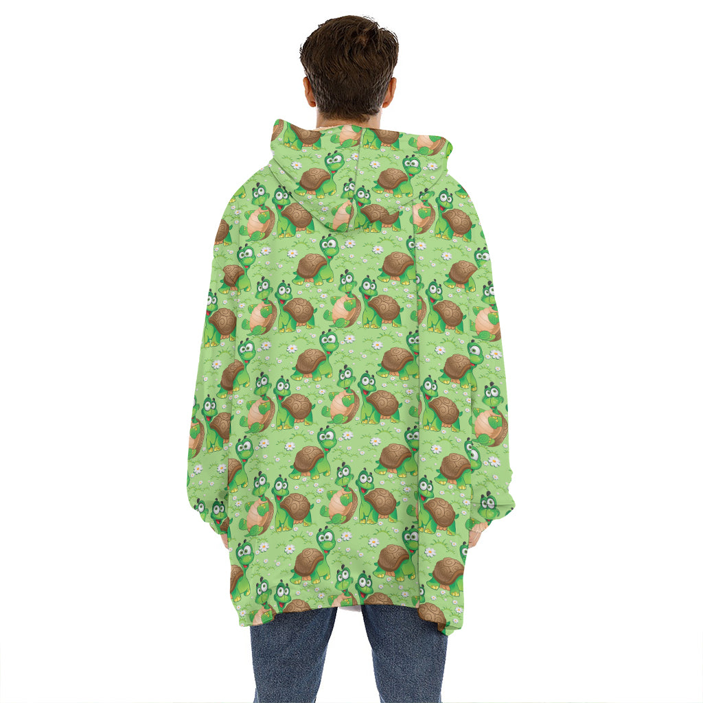 Cartoon Turtle Pattern Print Hoodie Blanket