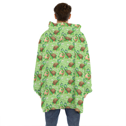 Cartoon Turtle Pattern Print Hoodie Blanket