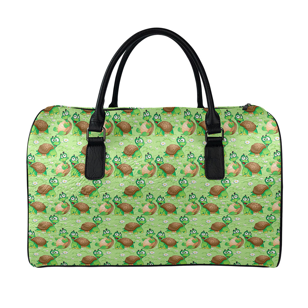 Cartoon Turtle Pattern Print Leather Duffle Bag