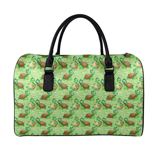 Cartoon Turtle Pattern Print Leather Duffle Bag