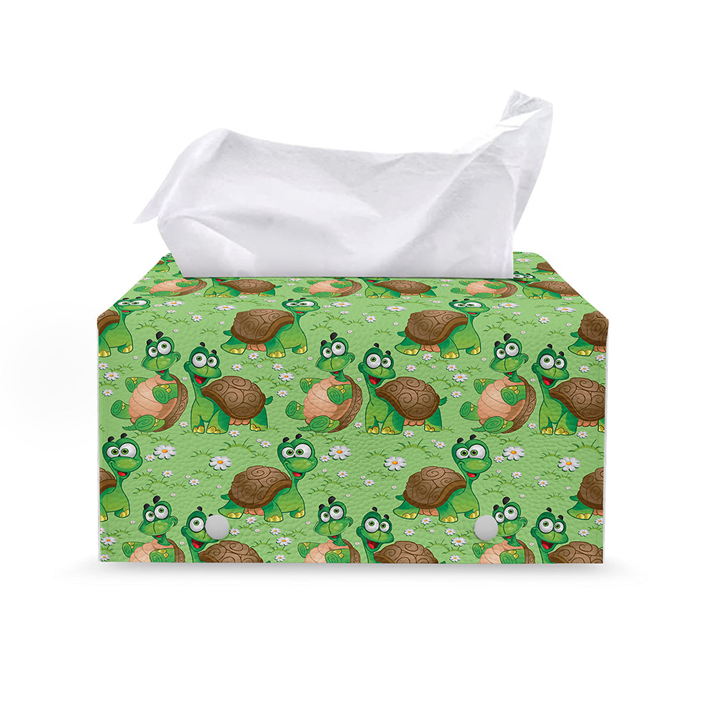 Cartoon Turtle Pattern Print Leather Tissue Box Cover